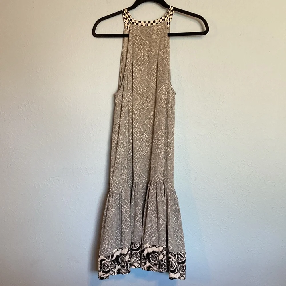 A.L.C. Womens Size M Black White High Neck Sleeveless 100% Silk Drop Waist Dress - Picture 5 of 11